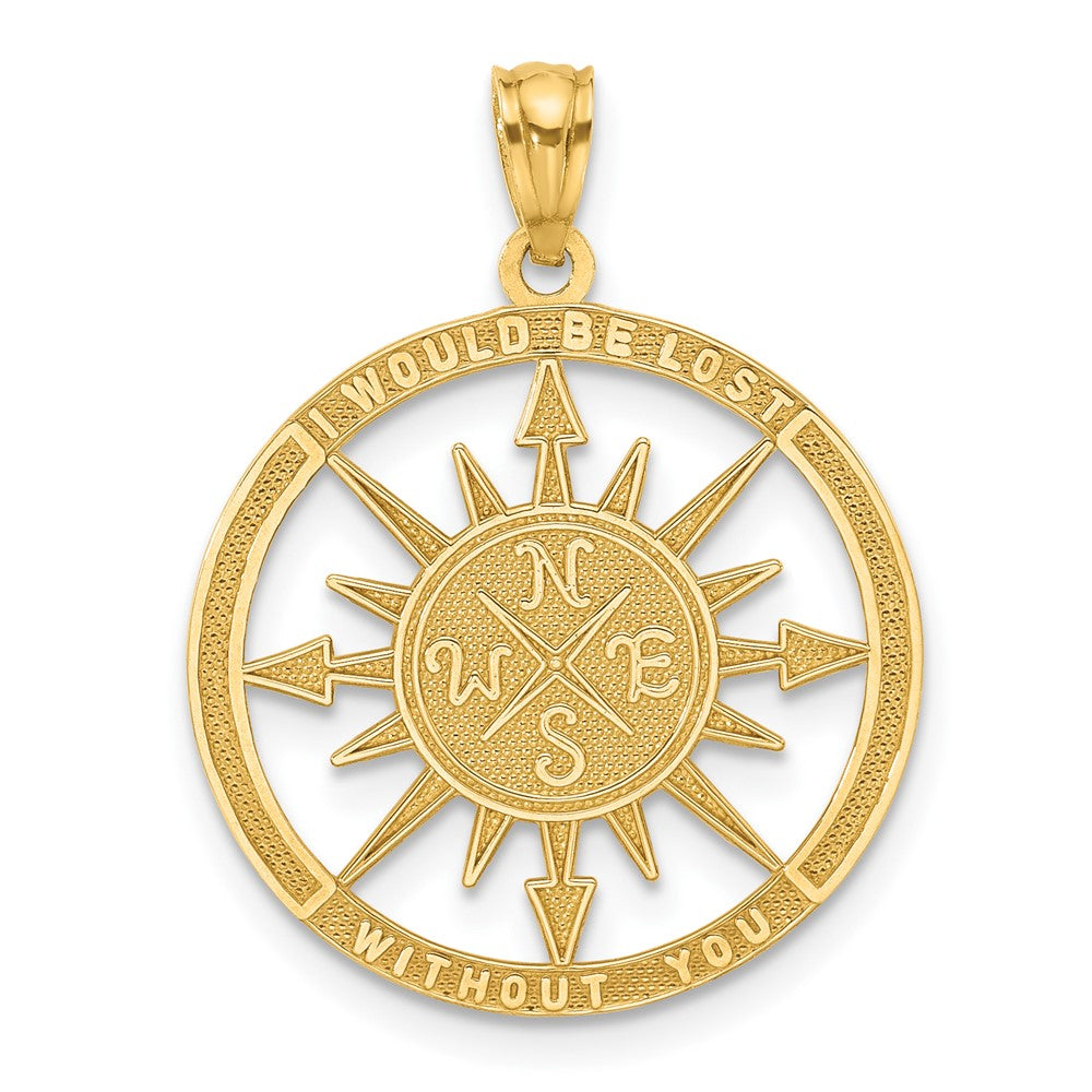 14K Satin / Polished I WOULD BE LOST WITHOUT YOU Compass Pendant, 27.3 x 20.85 mm