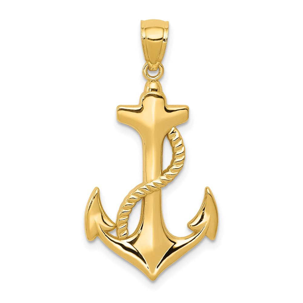14k Polished Anchor with Rope Pendant, 33.65 x 17.11 mm