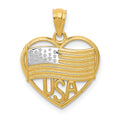 14k and White Rhodium Polished American Flag USA in Heart Pendant, 20.64 x 16.3 mm