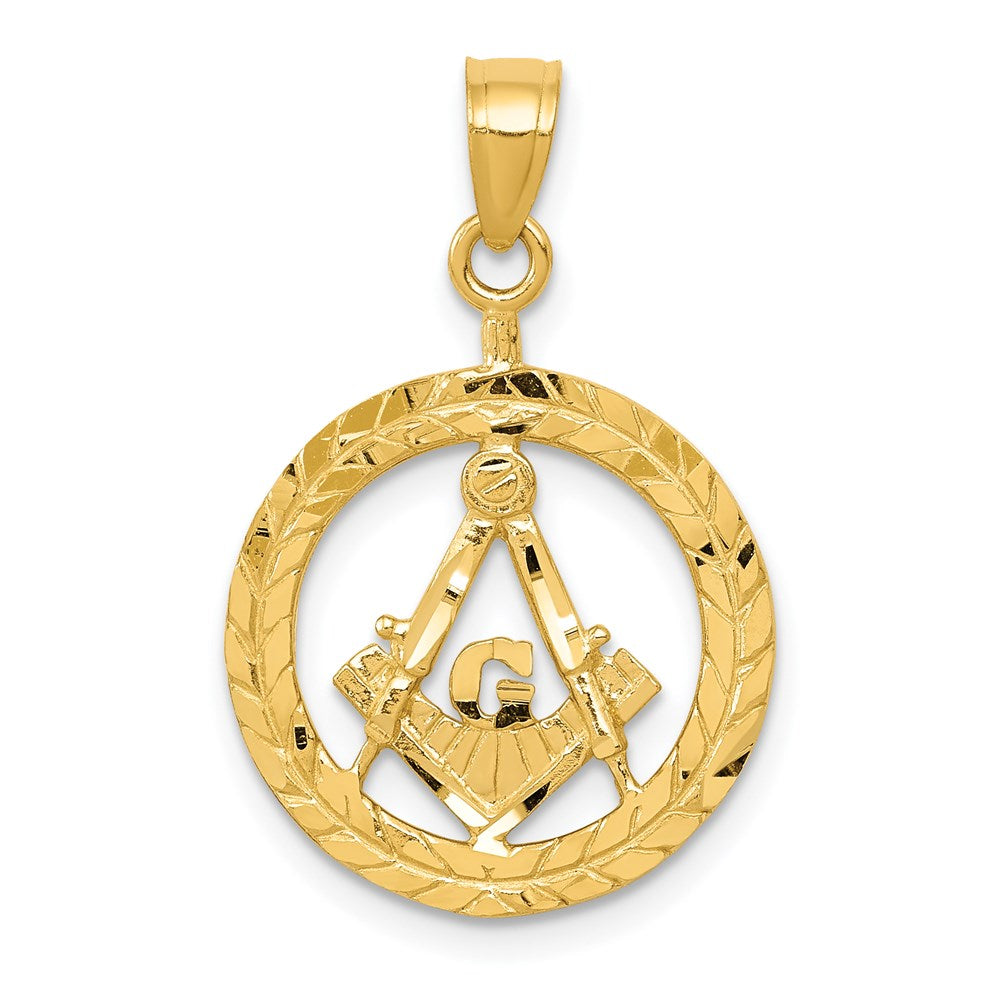 14k Polished and Diamond-cut Masonic Symbol Pendant, 25.21 x 16 mm