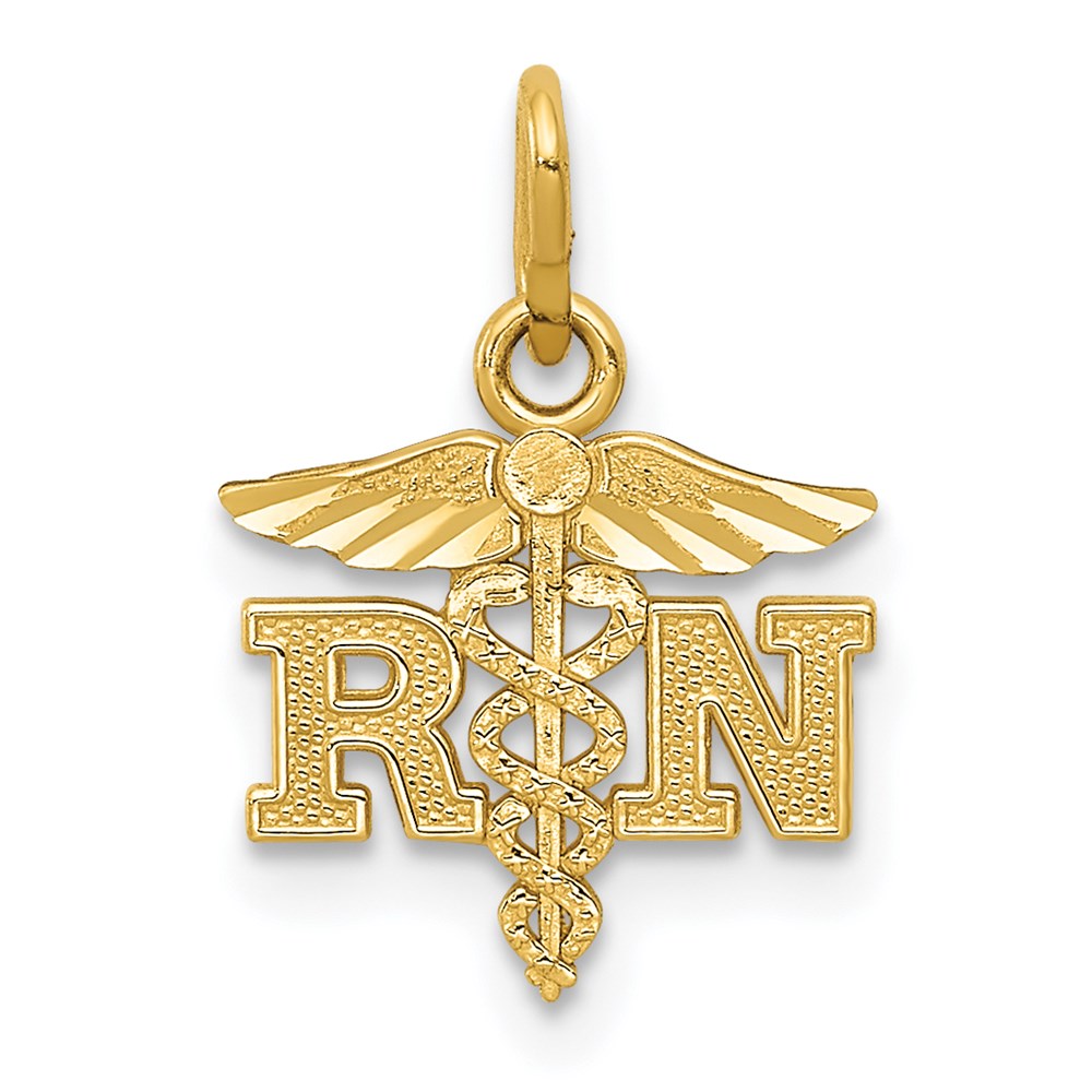 14k Diamond-cut Polished RN Registered Nurse Pendant, 16.21 x 11.14 mm