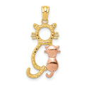 14k Two-tone Polished Diamond-cut Big and Little Sitting Cats Pendant, 26.85 x 11.25 mm