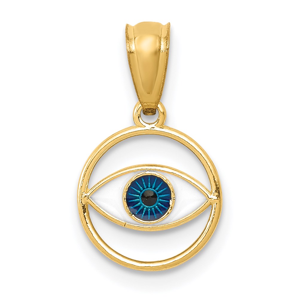 14k Polished Enameled Eye Pendant, 15.7 x 9.2 mm