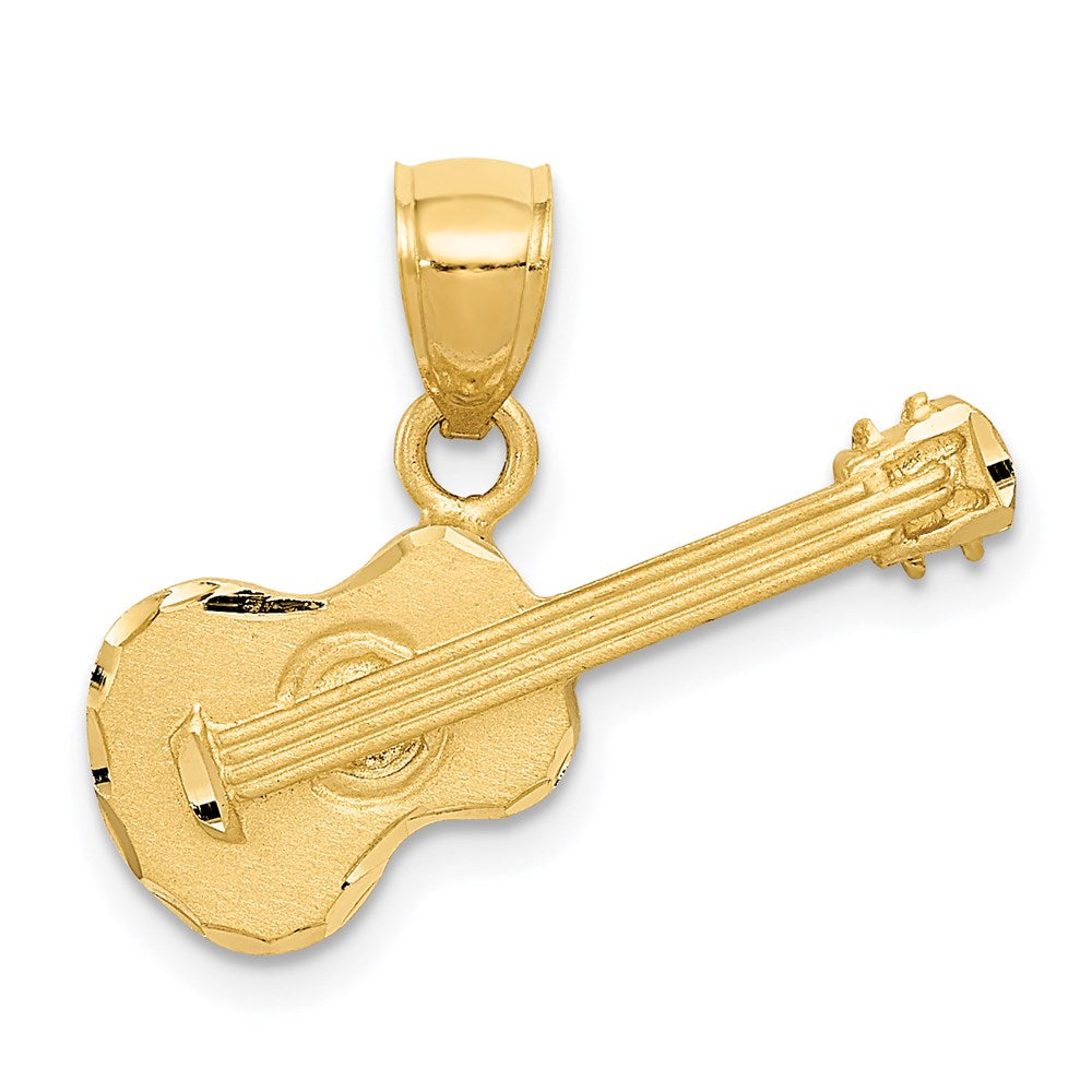 14k Satin Diamond-cut Acoustic Guitar Pendant, 22.6 x 11.3 mm