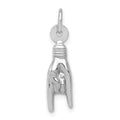 14K White Gold 3-D Rock On Sign Charm, 22 x 5 mm