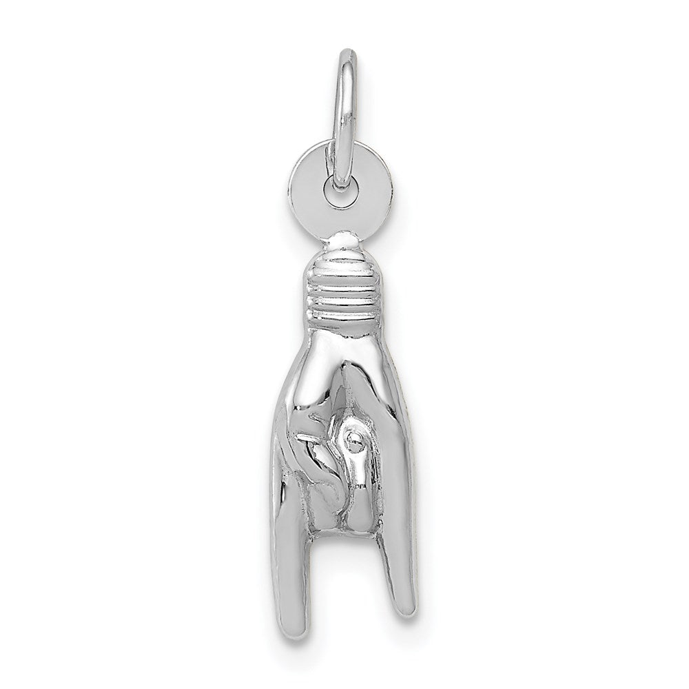 14K White Gold 3-D Rock On Sign Charm, 22 x 5 mm