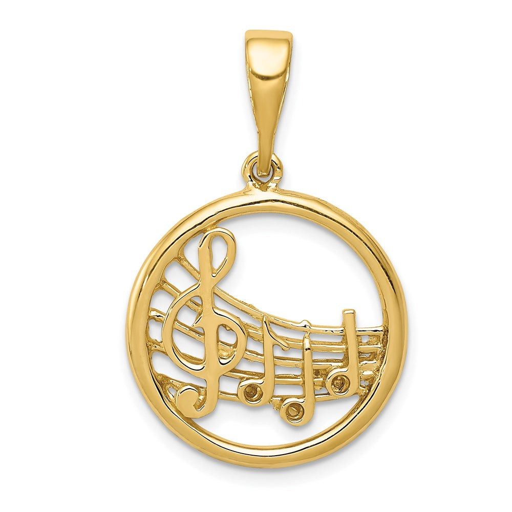 14k Polished Musical Notes and Treble Clef Pendant, 28.4 x 19.5 mm