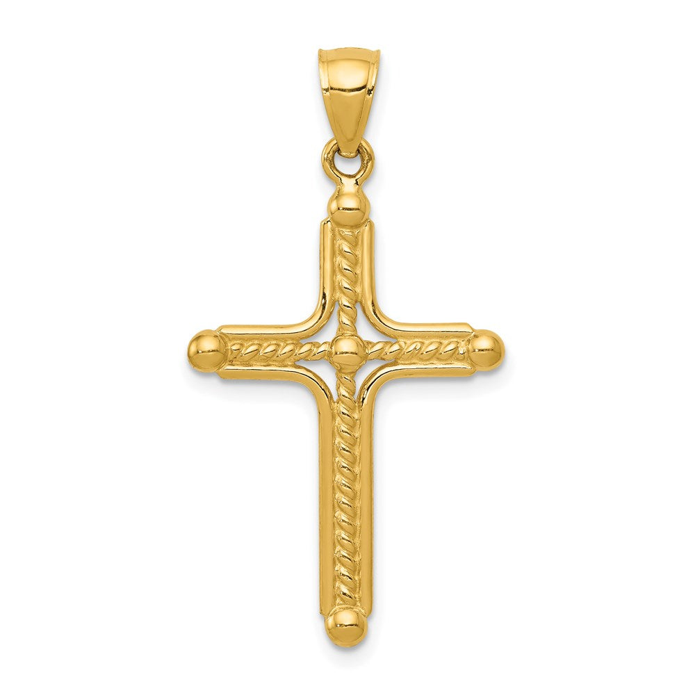 14k Polished Braided Cross Pendant, 35.61 x 16.7 mm