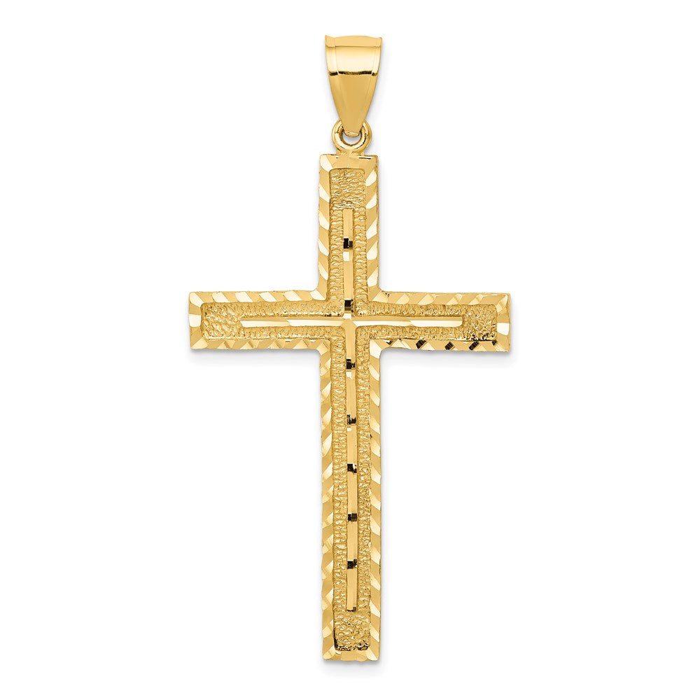 14k Polished and Textured Diamond-cut Latin Cross Pendant, 49 x 24.9 mm