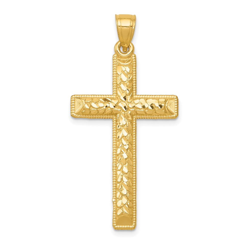 14k Diamond-cut Latin Cross Pendant, 40.1 x 19.7 mm