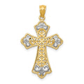 14k and White Rhodium Polished Diamond-cut Filigree Cross Pendant, 31.7 x 18.5 mm