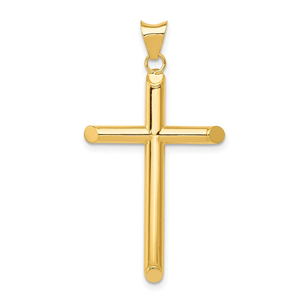 14k Polished Tube Cross Pendant, 40.2 x 20.3 mm