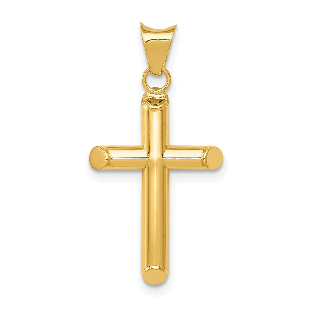 14k Polished Tube Cross Pendant, 28.7 x 14.8 mm