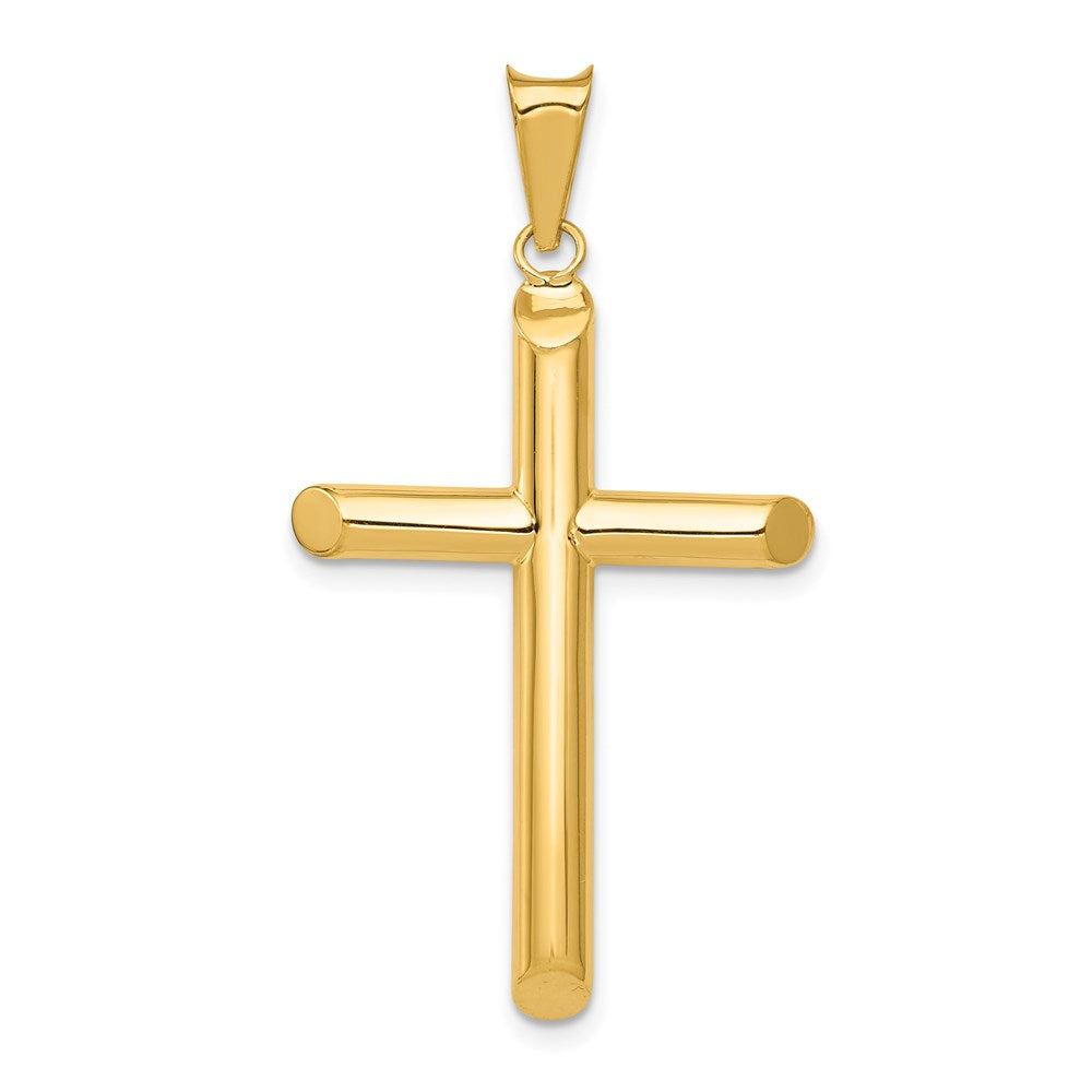 14k Polished Tube Cross Pendant, 36.7 x 22.1 mm
