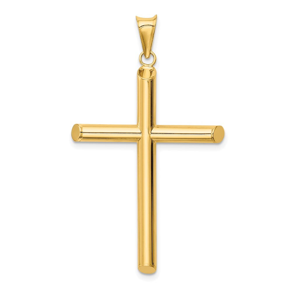 14k Polished Tube Cross Pendant, 45.3 x 27.6 mm