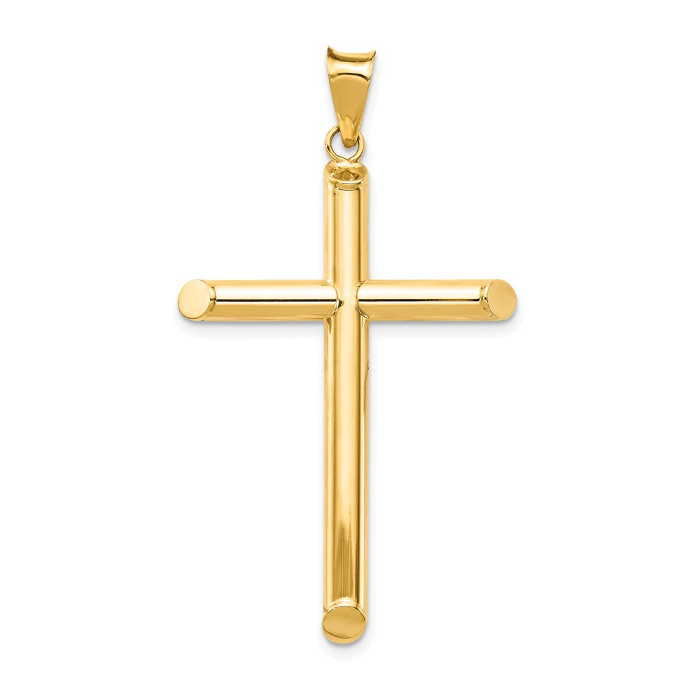 14k Polished Tube Cross Pendant, 47.4 x 26.2 mm