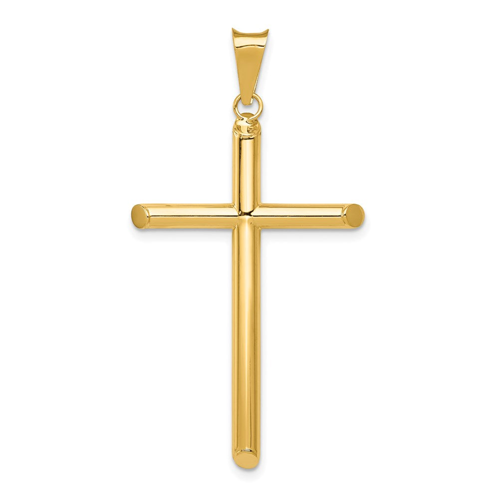 14k Polished Tube Cross Pendant, 47.35 x 24.2 mm