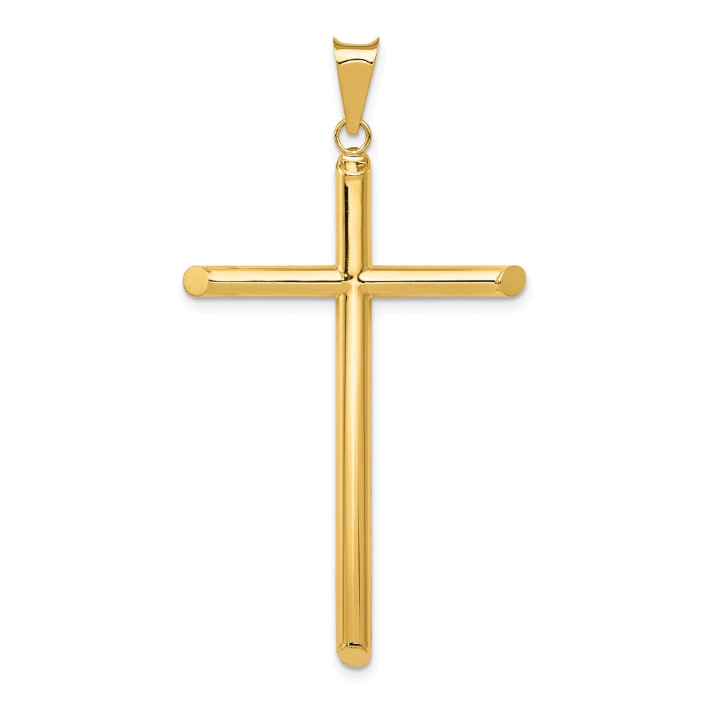 14k Polished Tube Cross Pendant, 51.8 x 29.17 mm