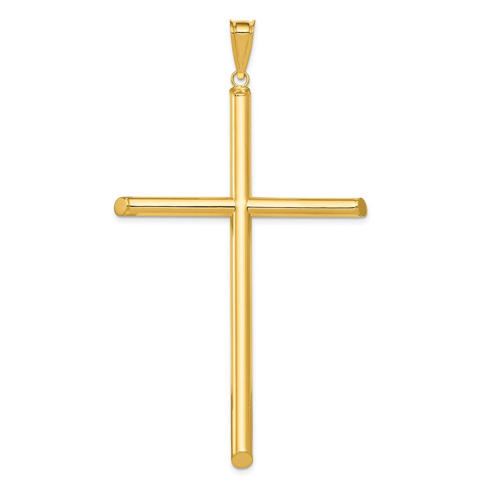 14k Extra Large Polished Tube Cross Pendant, 73.03 x 42 mm