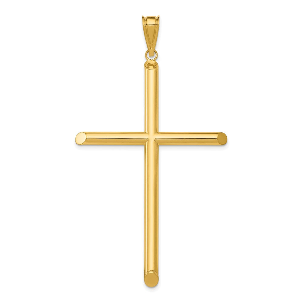 14k Large Polished Tube Cross Pendant, 70.7 x 37.45 mm