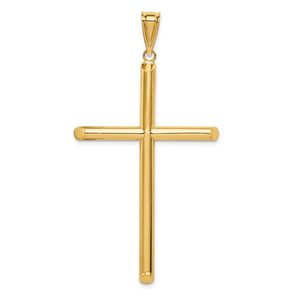 14k Large Polished Tube Cross Pendant, 63 x 33.35 mm