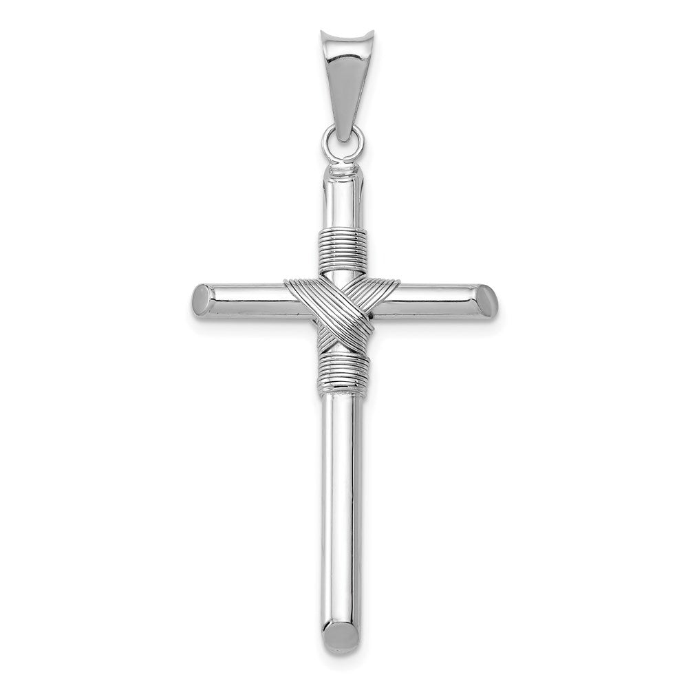 14K White Gold with Center Wrap Tube Cross Pendant, 44.09 x 23.5 mm