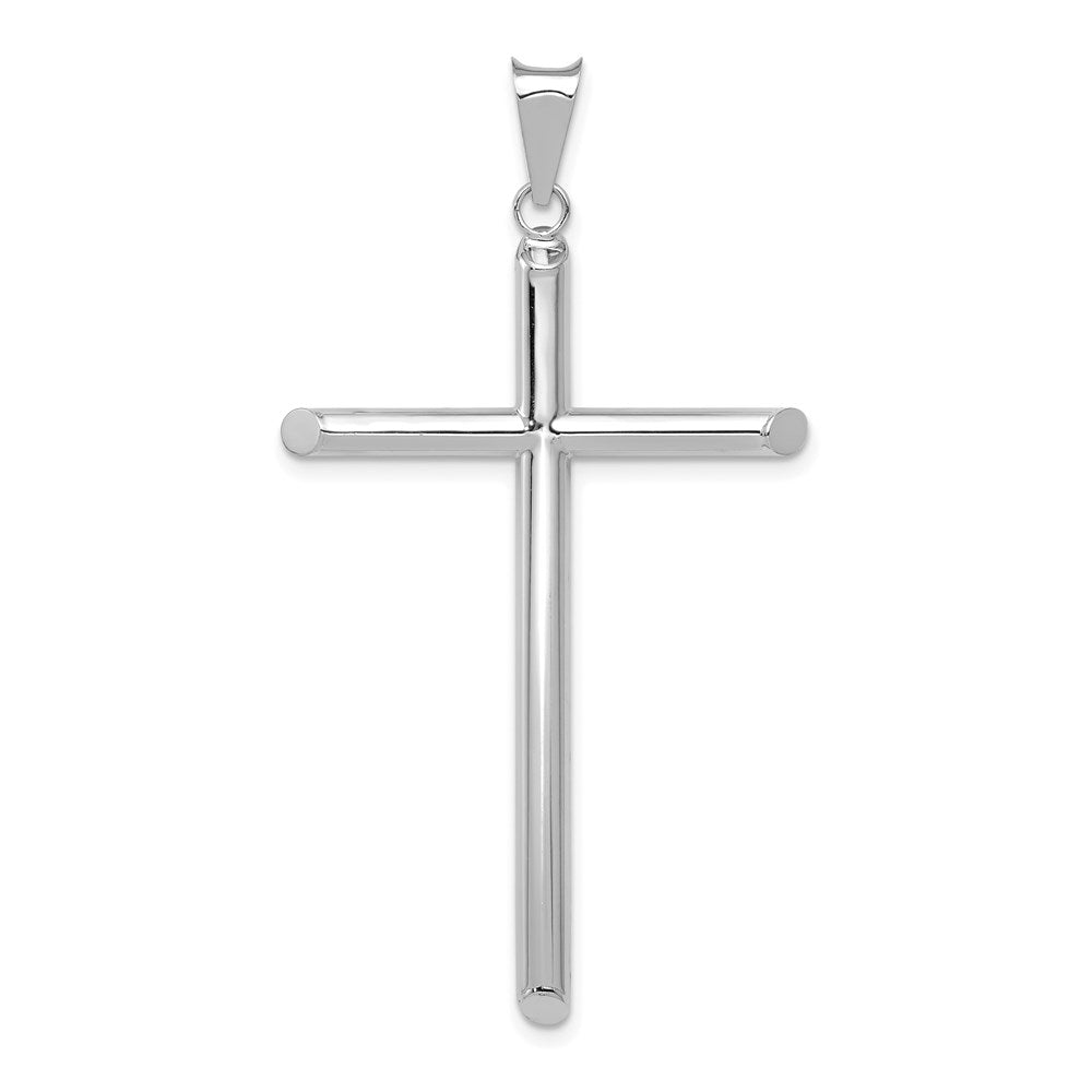 14k White Gold Polished Tube Cross Pendant, 52.68 x 28.91 mm