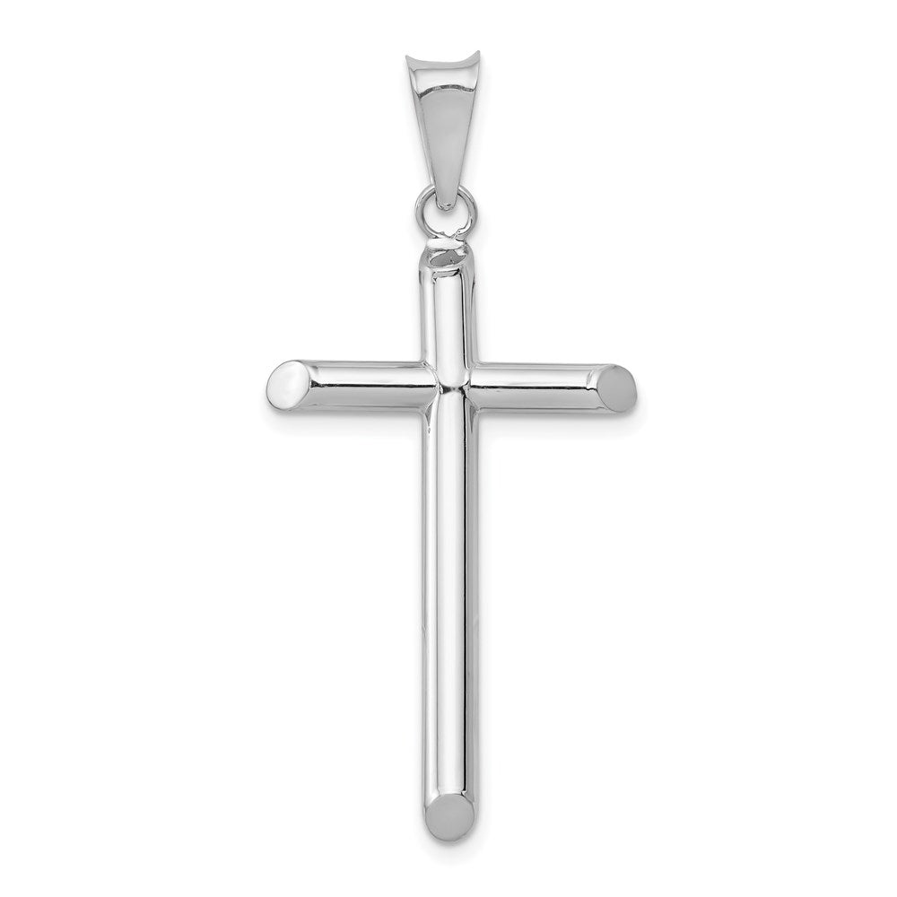 14k White Gold Polished Tube Cross Pendant, 41.66 x 20.15 mm