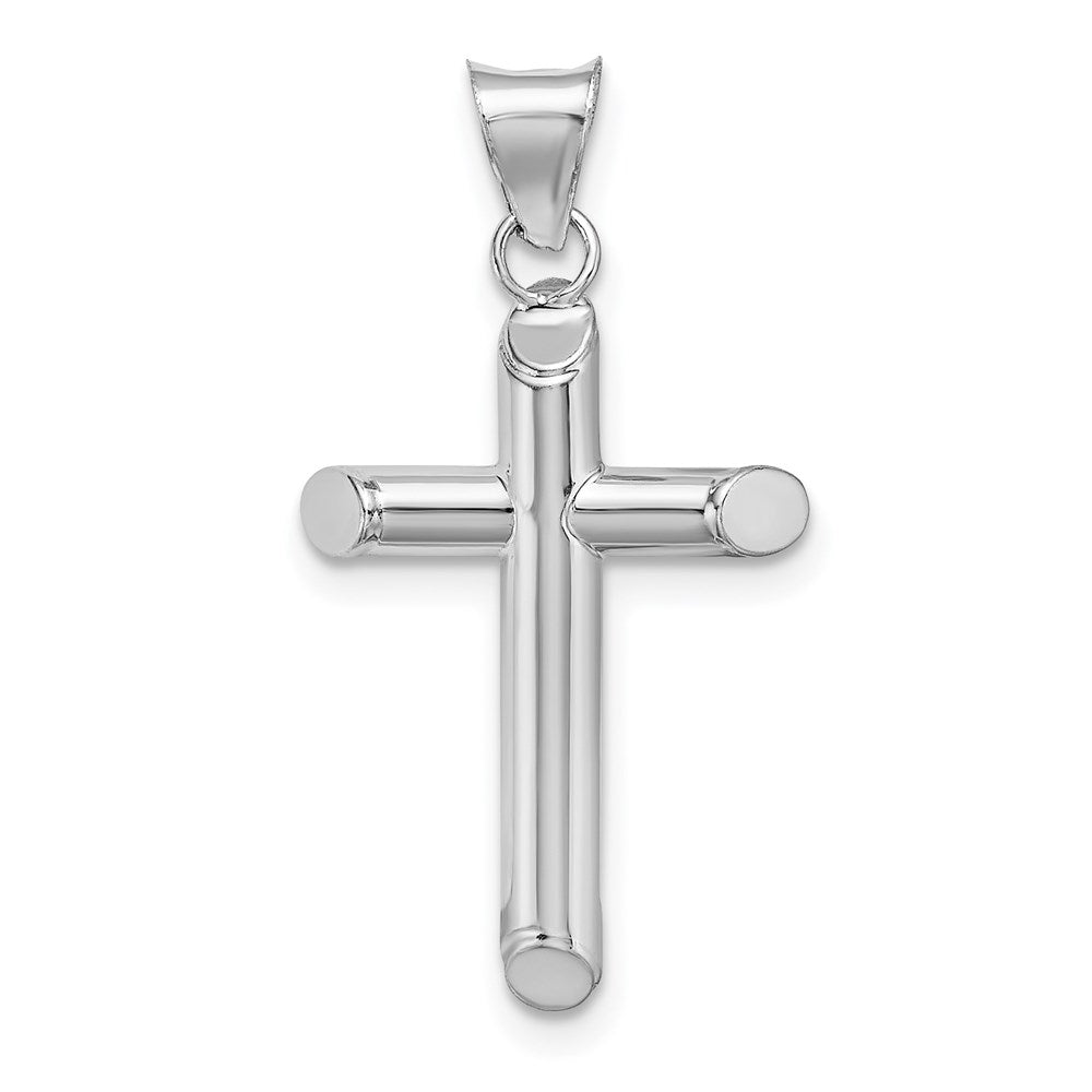 14k White Gold Polished Tube Cross Pendant, 30 x 14.7 mm