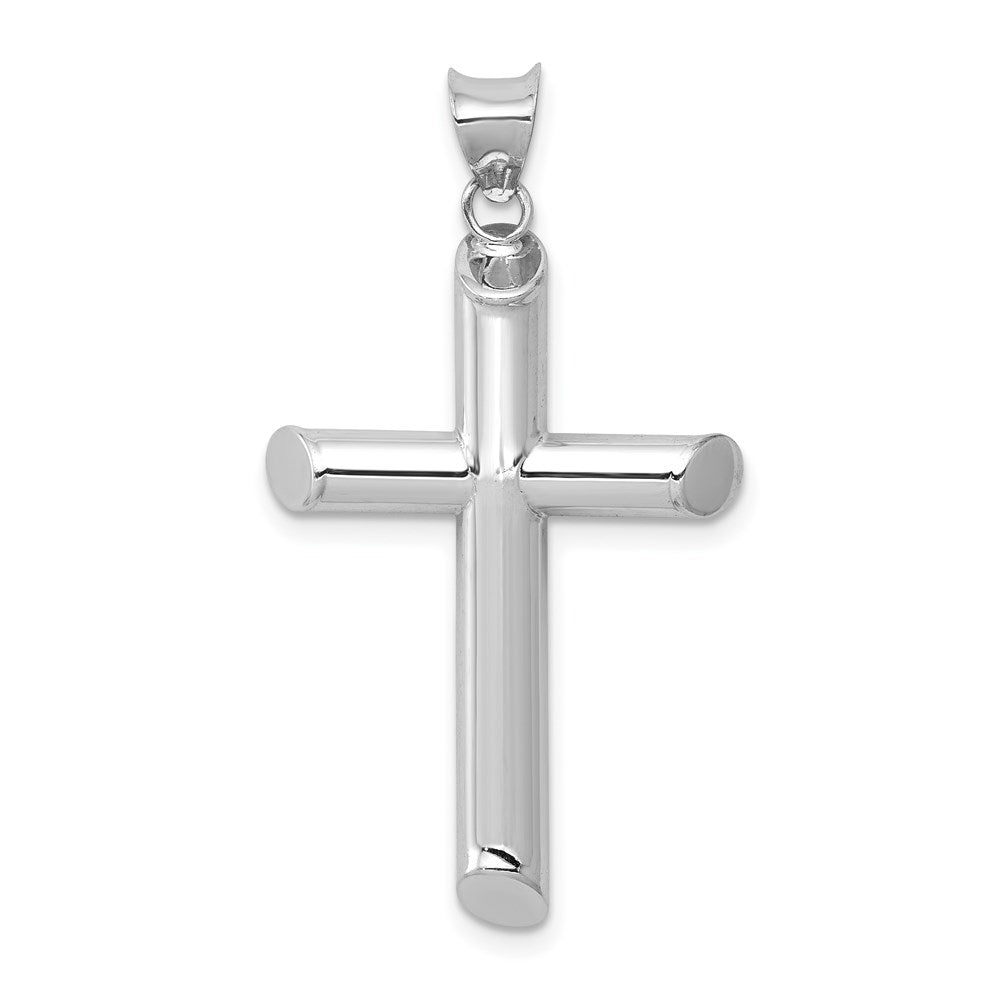 14k White Gold Polished Tube Cross Pendant, 35.11 x 17.5 mm