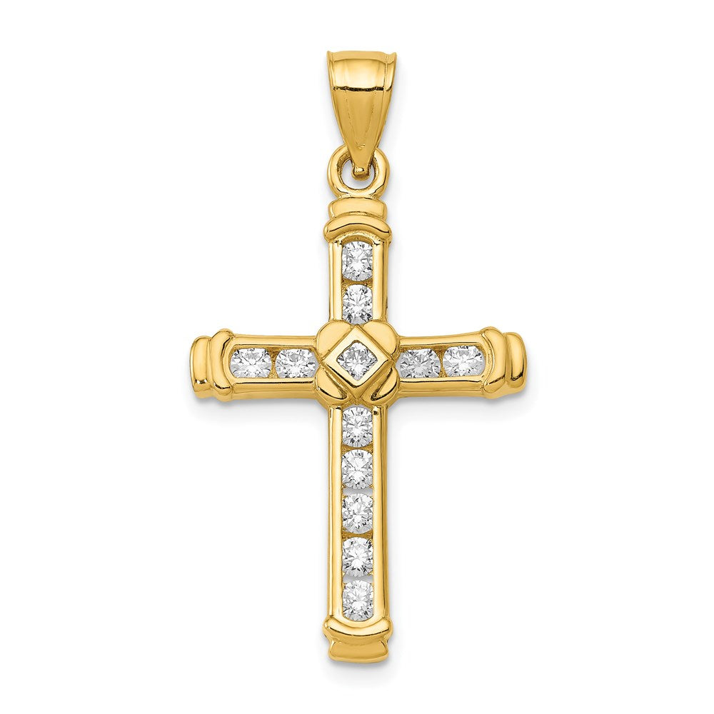 14k CZ Cross Pendant, 33.1 x 17.74 mm
