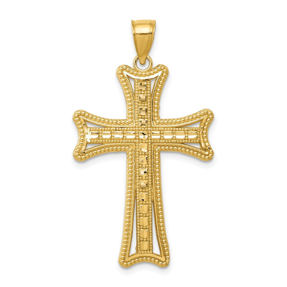 14k Diamond-cut Cross Pendant, 37.5 x 20.21 mm