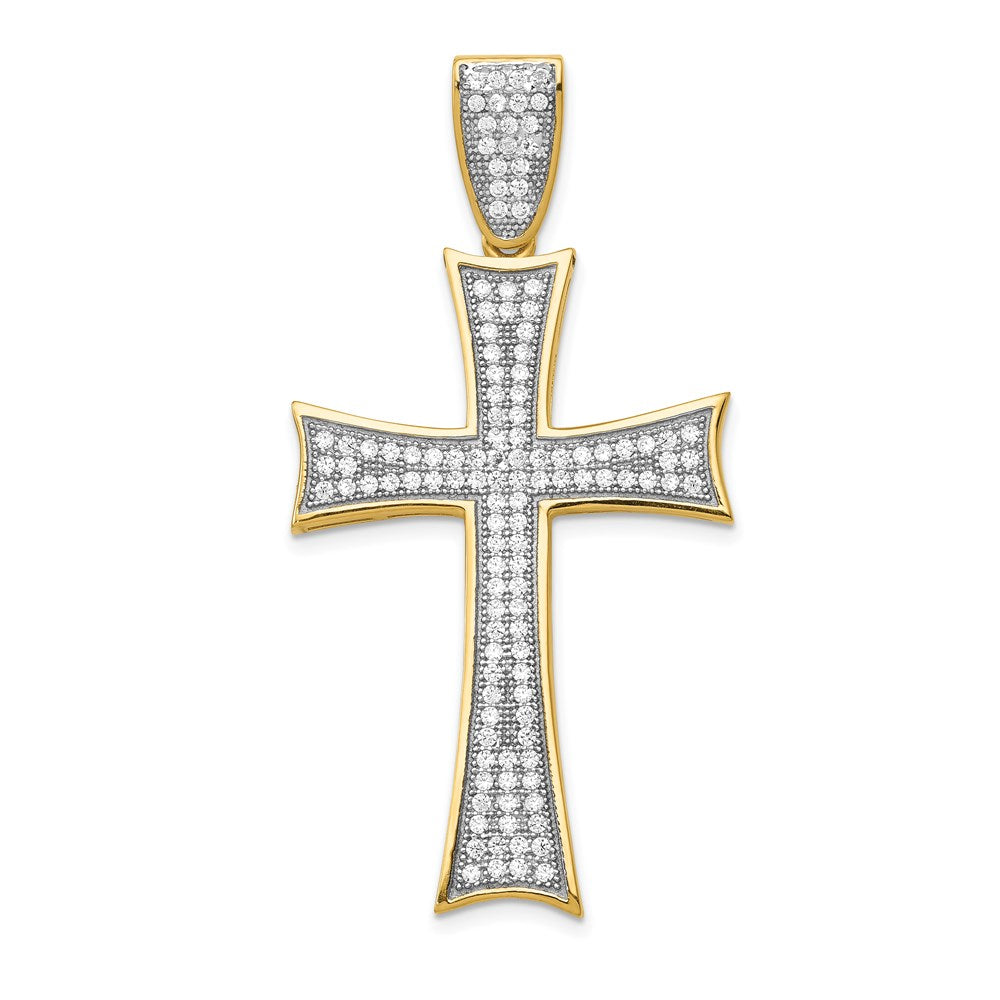 14k and White Rhodium Micro Pav‚ CZ Large Cross Pendant, 48.67 x 24.5 mm