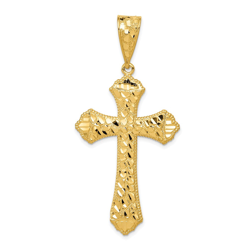 14k Diamond-cut Budded Cross Pendant, 57.67 x 27.24 mm