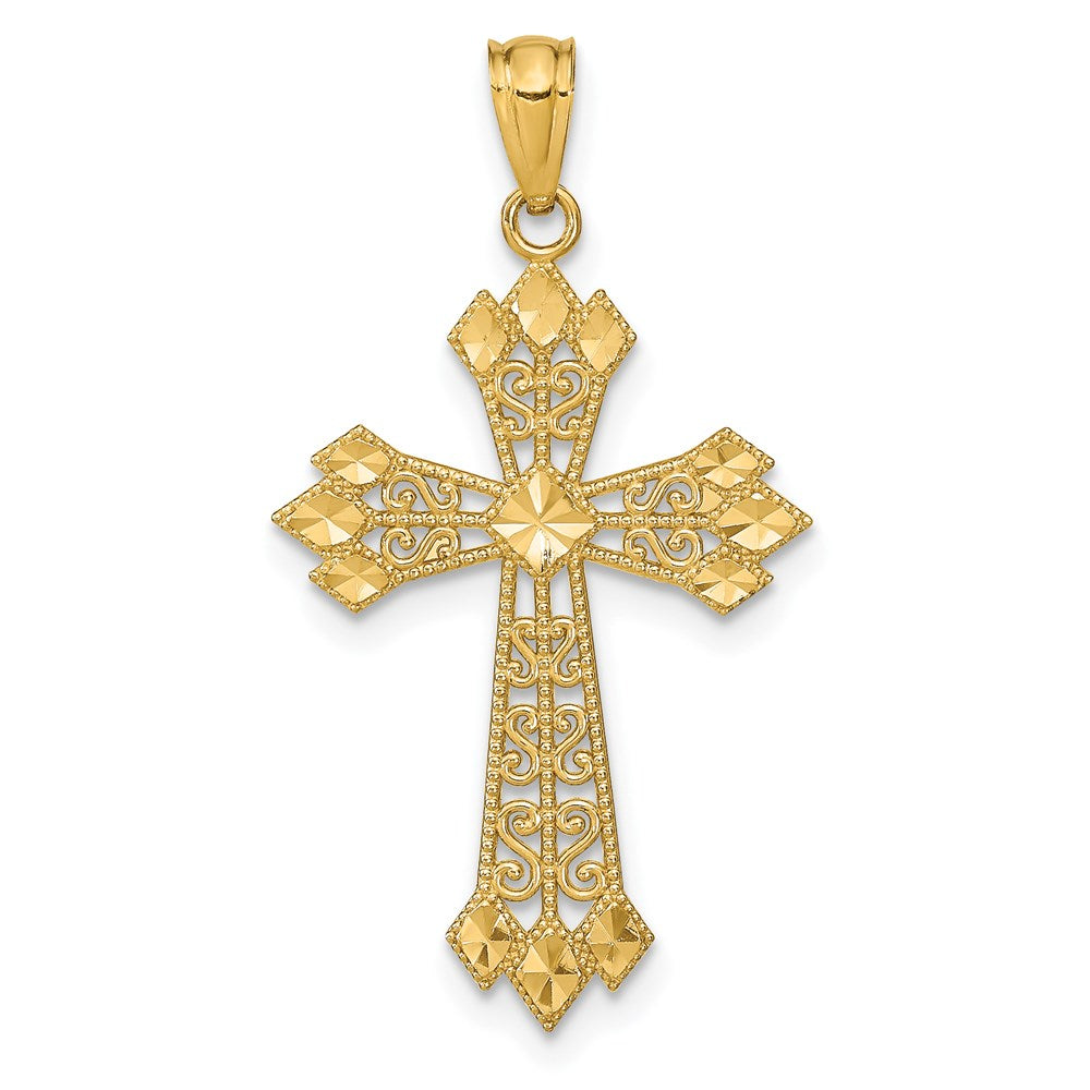 14k Diamond-cut Polished Filigree Cross Pendant, 32.42 x 17.45 mm