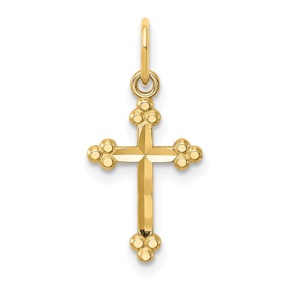 14k Small Diamond-cut Budded Cross Pendant, 19.75 x 9.45 mm