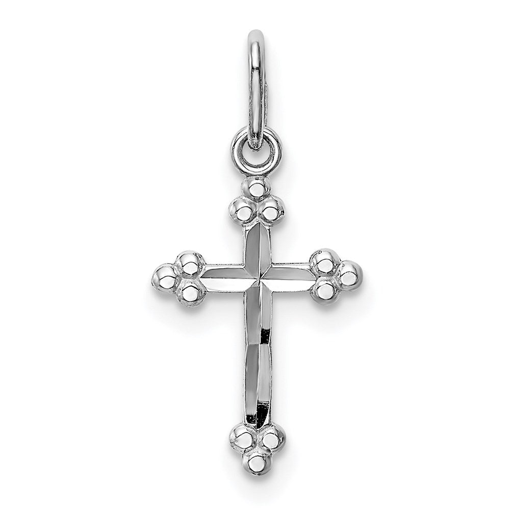 14k White Gold Polished Diamond-cut Small Budded Cross Charm, 19.75 x 9.45 mm