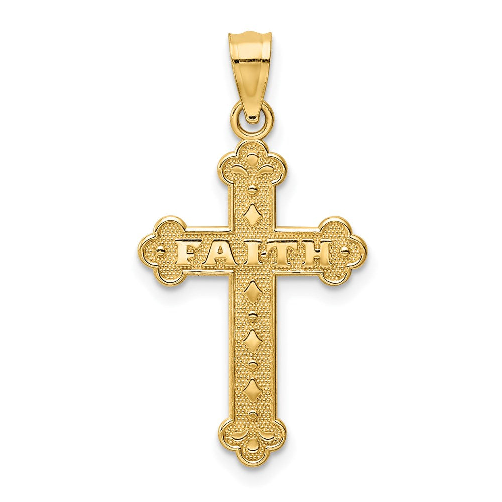 14K Satin and Polished FAITH Cross Pendant, 28.22 x 15.03 mm