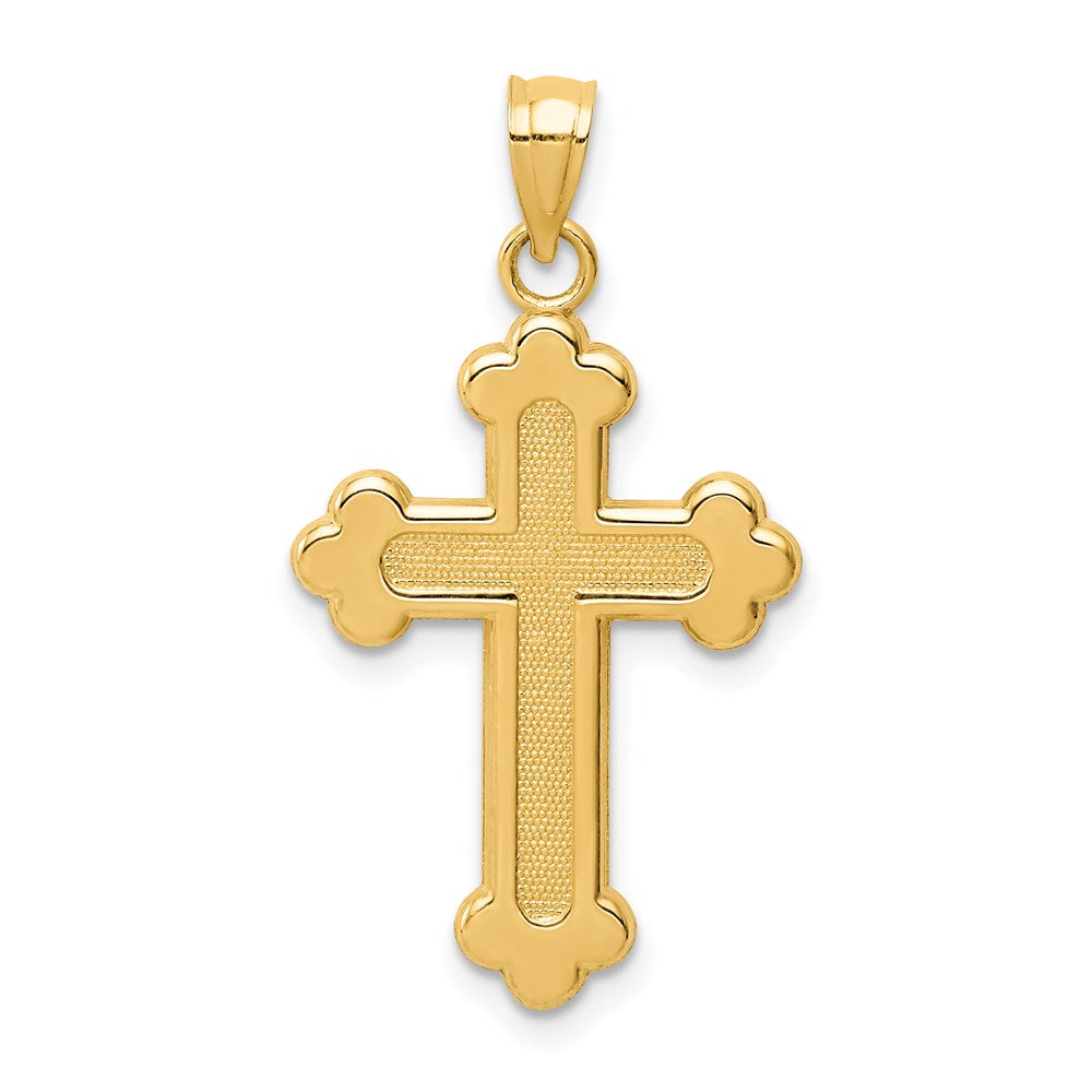 14K Satin and Polished Budded Cross Pendant, 29.9 x 16.32 mm