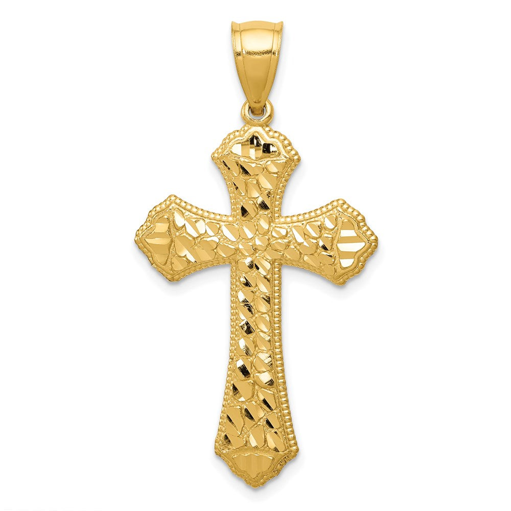 14k Diamond-cut Budded Cross Pendant, 41.12 x 21.34 mm