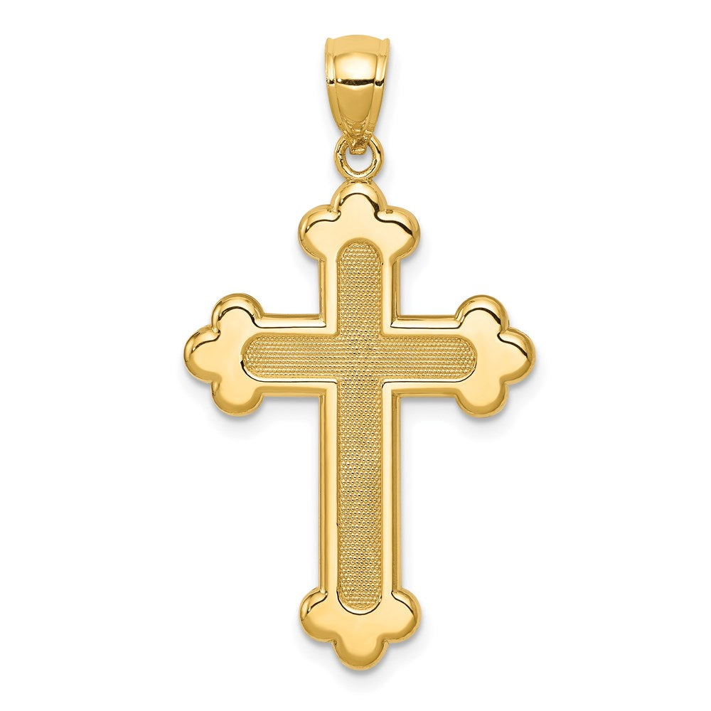 14K Satin and Polished Budded Cross Pendant, 35.72 x 19.8 mm