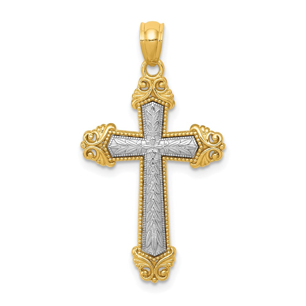 14k Two-tone Polished Cross Pendant, 31.52 x 17.4 mm