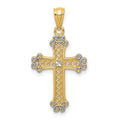 14k with White Rhodium Diamond-cut Filigree Cross Pendant, 27.11 x 14.72 mm