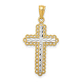 14k with White Rhodium Diamond-cut Budded Cross Pendant, 29.46 x 15.44 mm