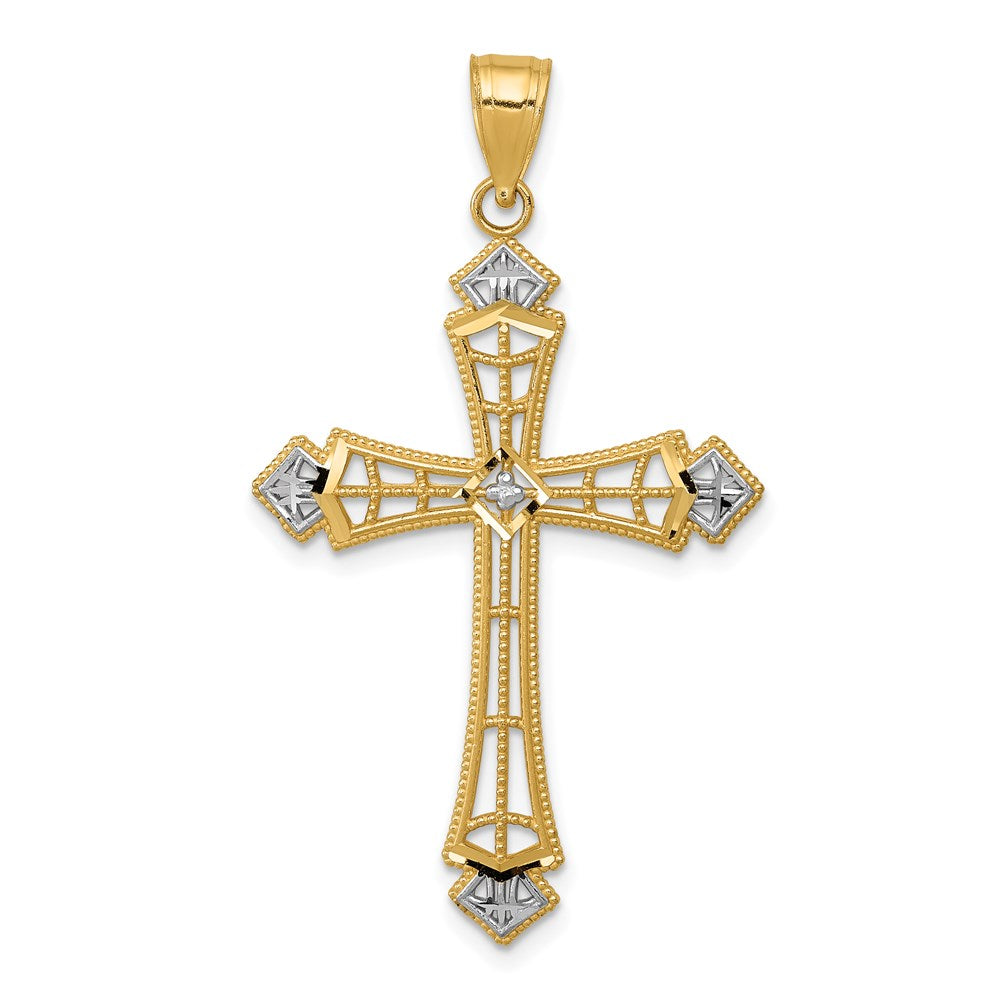 14k and White Rhodium Diamond-cut Cross Pendant, 41.55 x 23.4 mm