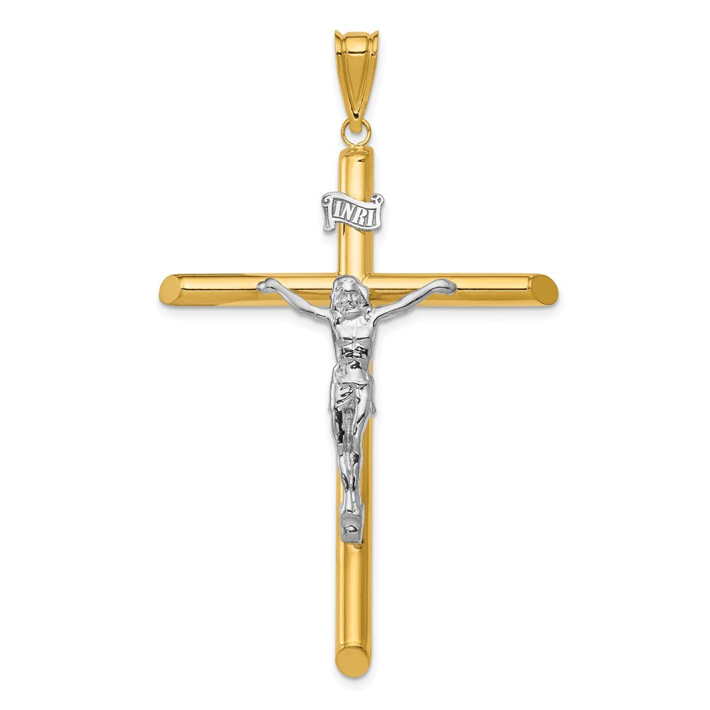 14k Two-Tone Polished Crucifix Pendant, 65 x 39 mm
