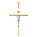 14k Two-Tone Polished INRI Crucifix Pendant, 69 x 39 mm