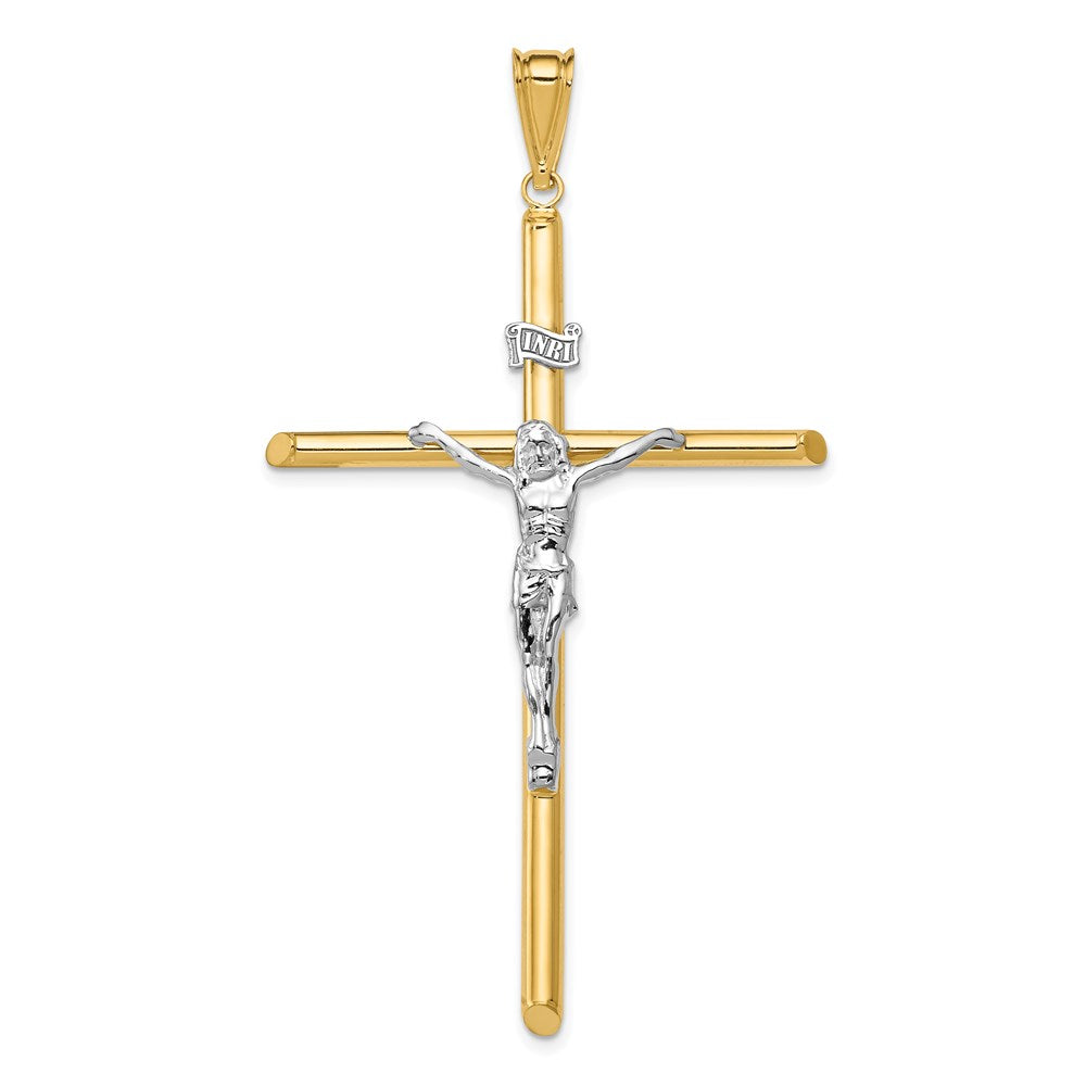 14k Two-Tone Polished INRI Crucifix Pendant, 69 x 39 mm