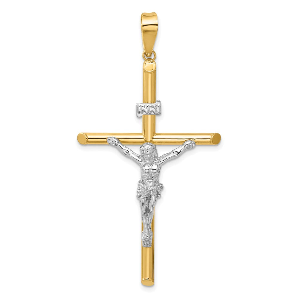 14k Two-Tone Polished INRI Crucifix Pendant, 62.5 x 32.5 mm