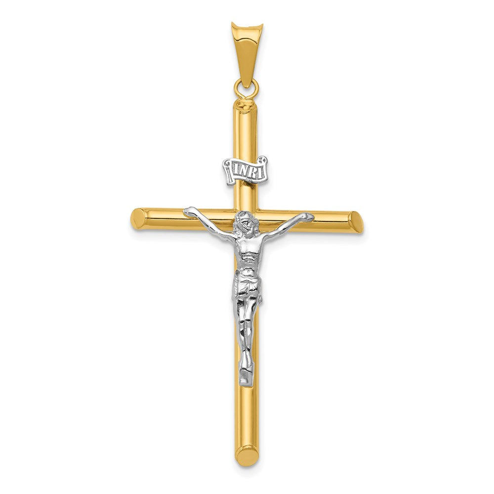 14k Two-Tone Polished INRI Crucifix Pendant, 53 x 28 mm